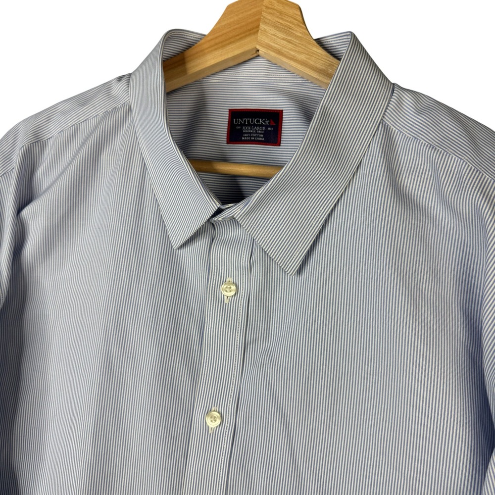 UNTUCKit Wrinkle Free Blue White Micro Stripe Button Down Shirt Mens 3XL